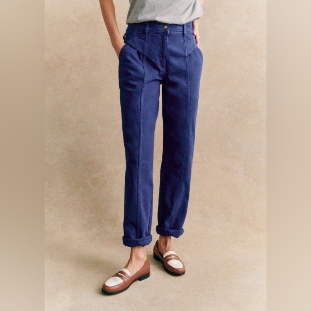 Sezane Navy Blue High-Rise Tapered Trousers